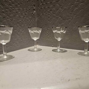 Cristal D'Arques Parisienne Cordial Etched Glasses Set of 4 Platinum Rim